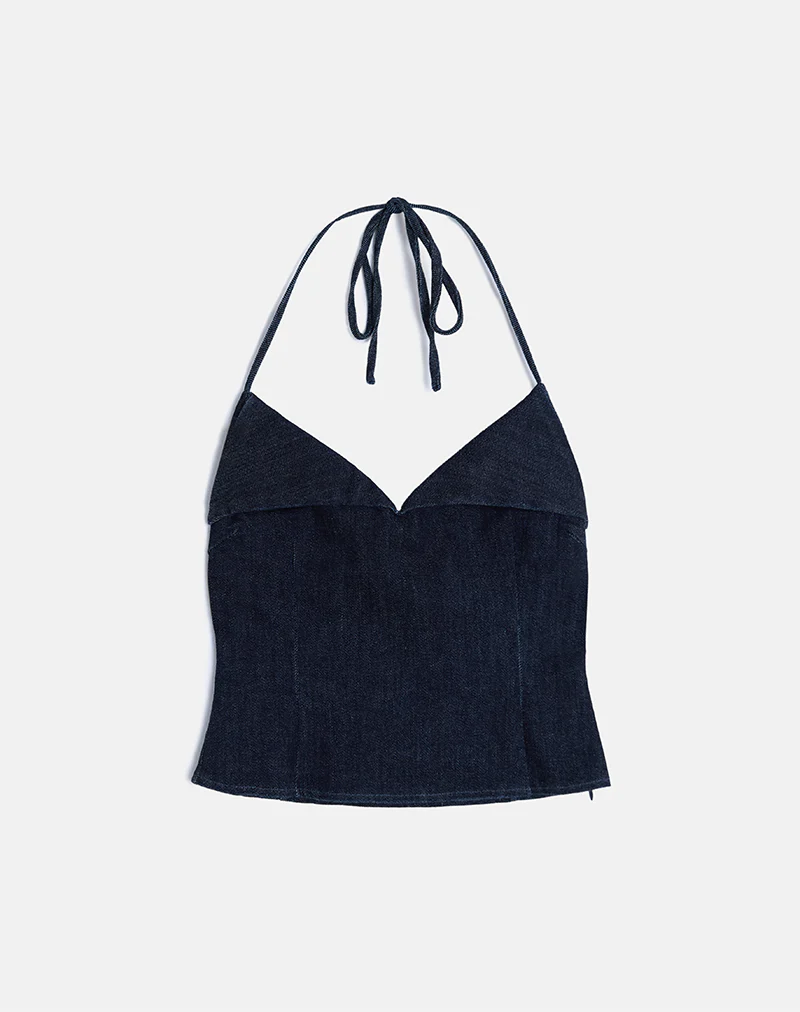 Caira Chambray Halter Top in Indigo - Image 2