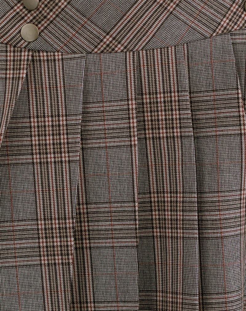Caitrin Popper Pleated Mini Skirt in Big Check Brown - Image 6
