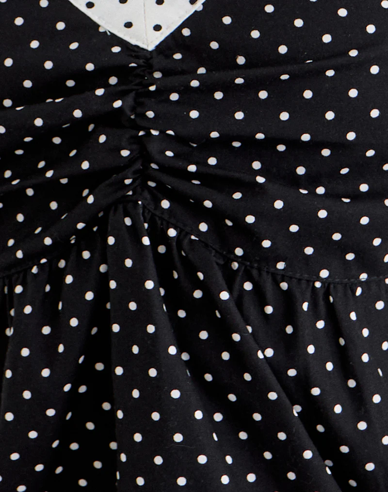 Caixi Top in Black and White Combination with Micro Polka Print - Image 5