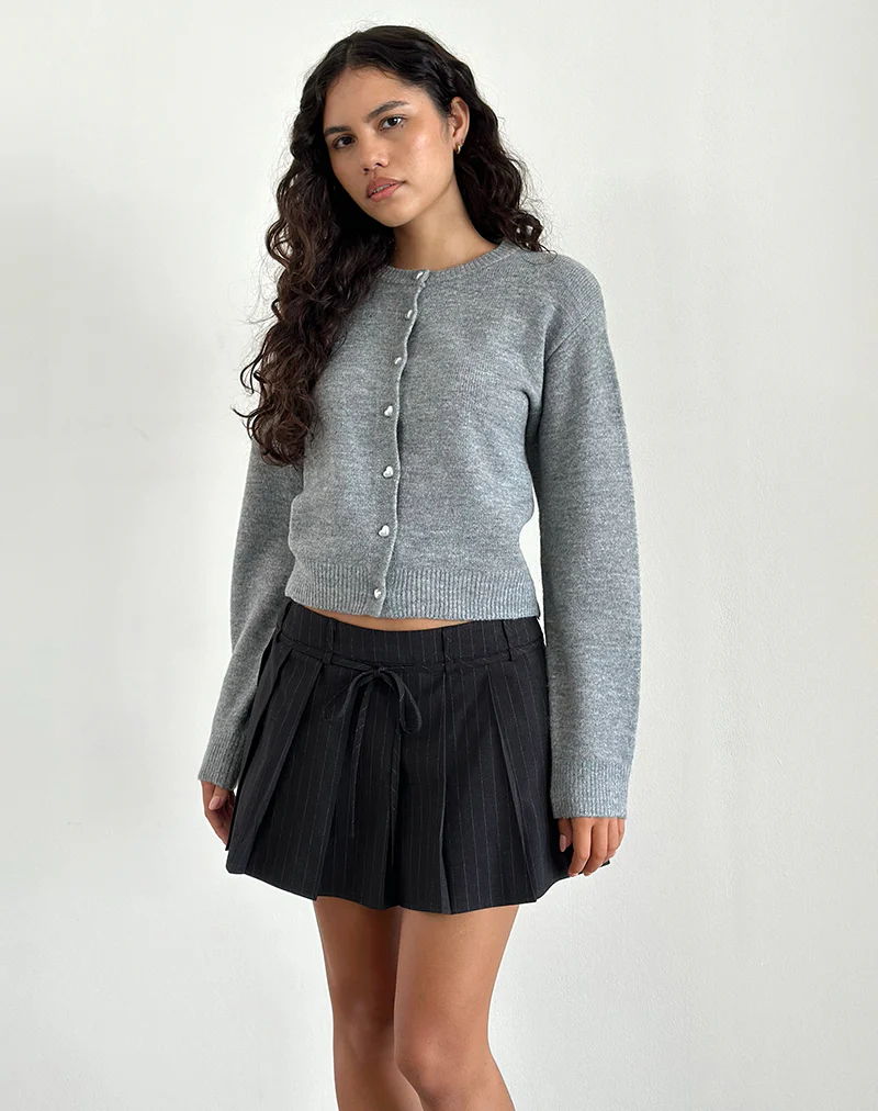 Calina Pleated Mini Skirt in Black Pinstripe - Image 2