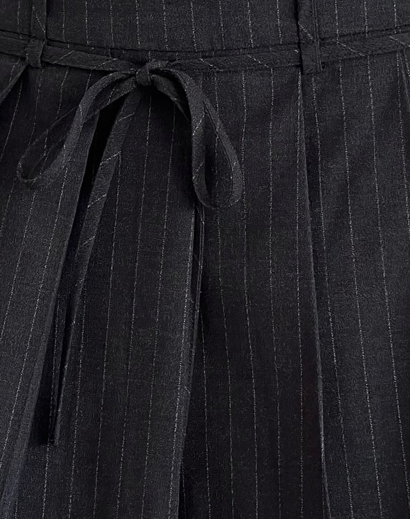 Calina Pleated Mini Skirt in Black Pinstripe - Image 6