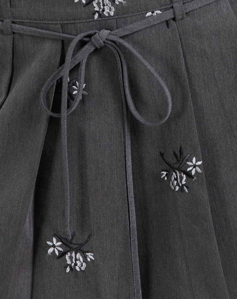 Calina Skirt in Floral Embroidery Tailoring Charcoal - Image 6