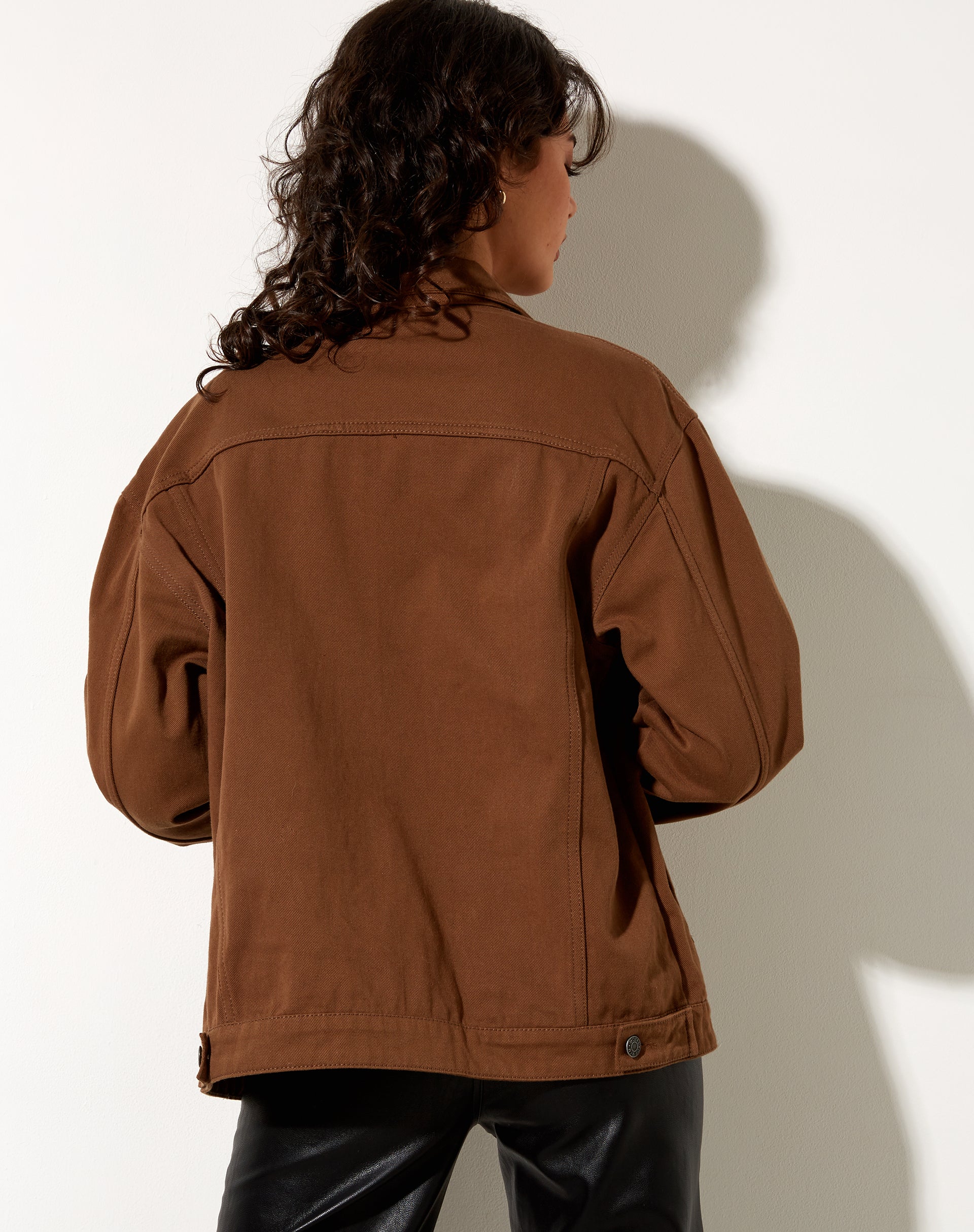 Calissa Longline Denim Jacket in Rich Brown - Image 2