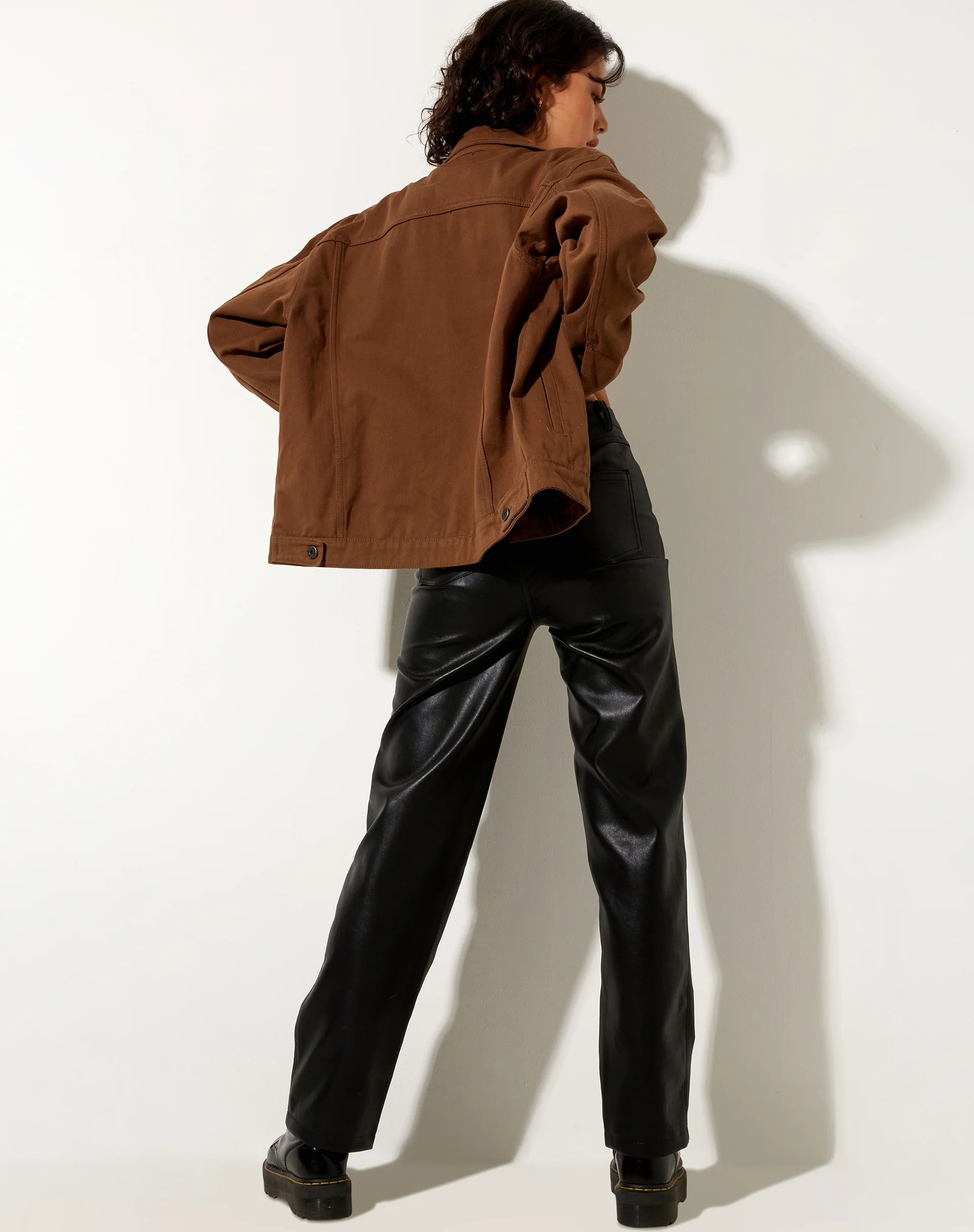 Calissa Longline Denim Jacket in Rich Brown - Image 4