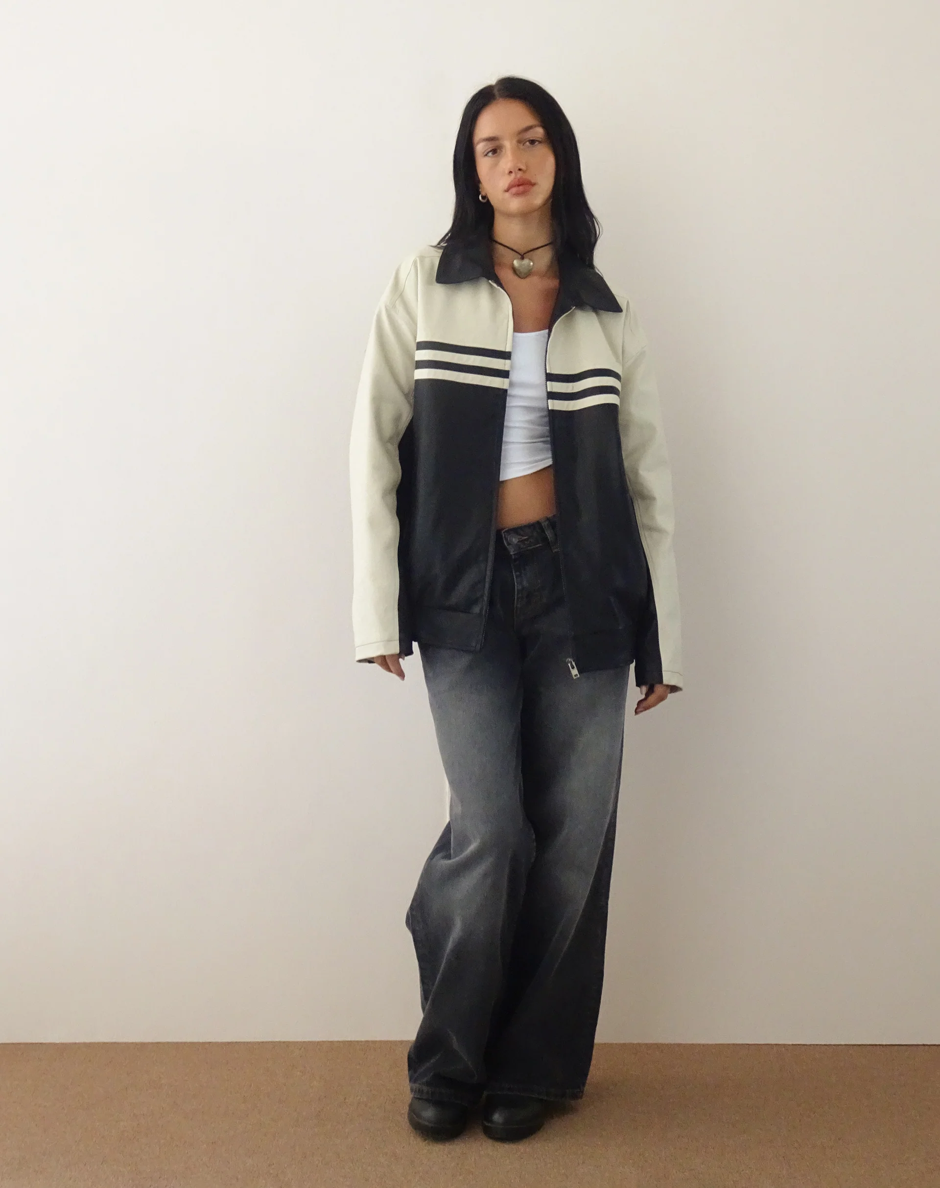 Calista Jacket in PU Black with Ivory - Image 2
