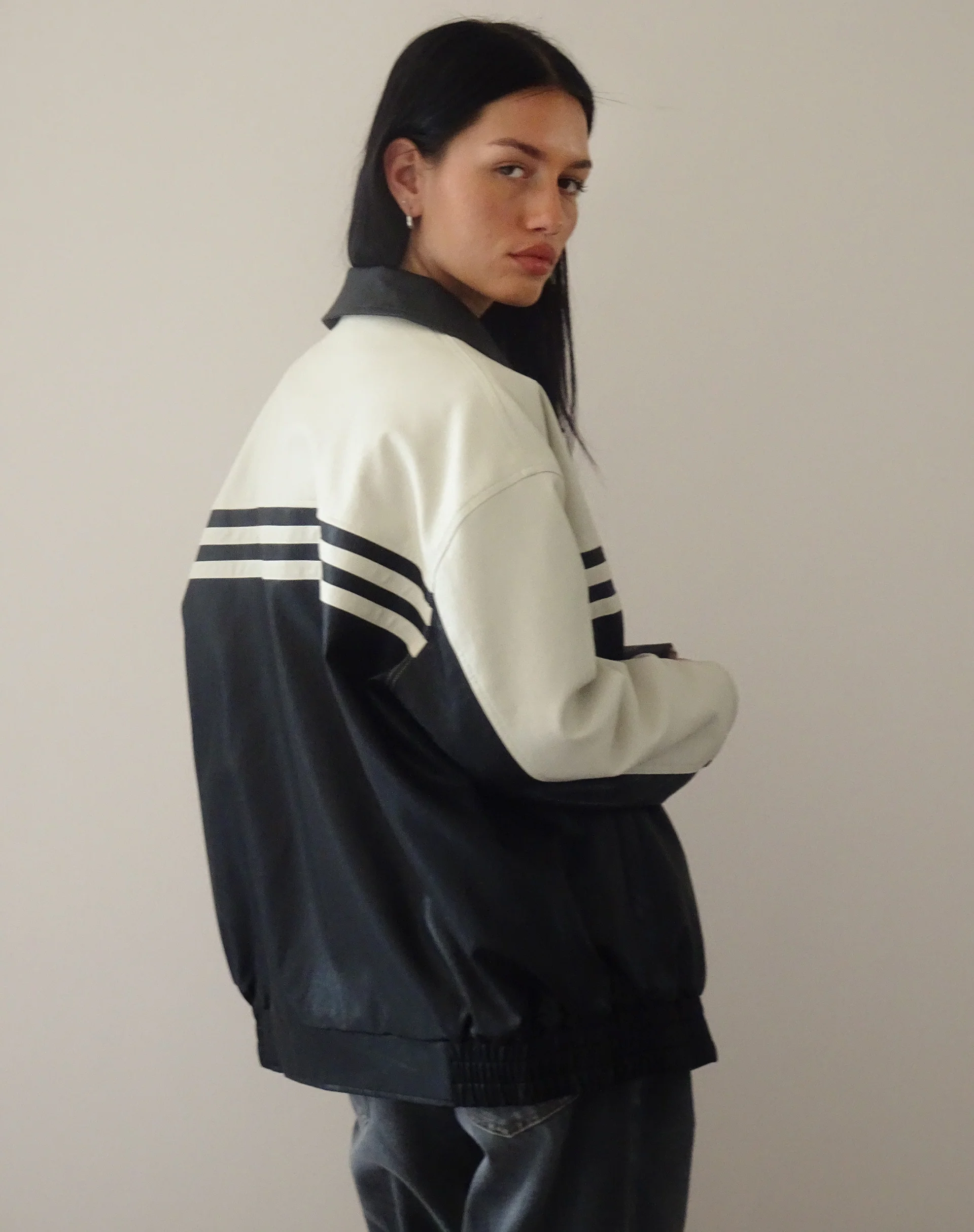 Calista Jacket in PU Black with Ivory - Image 4