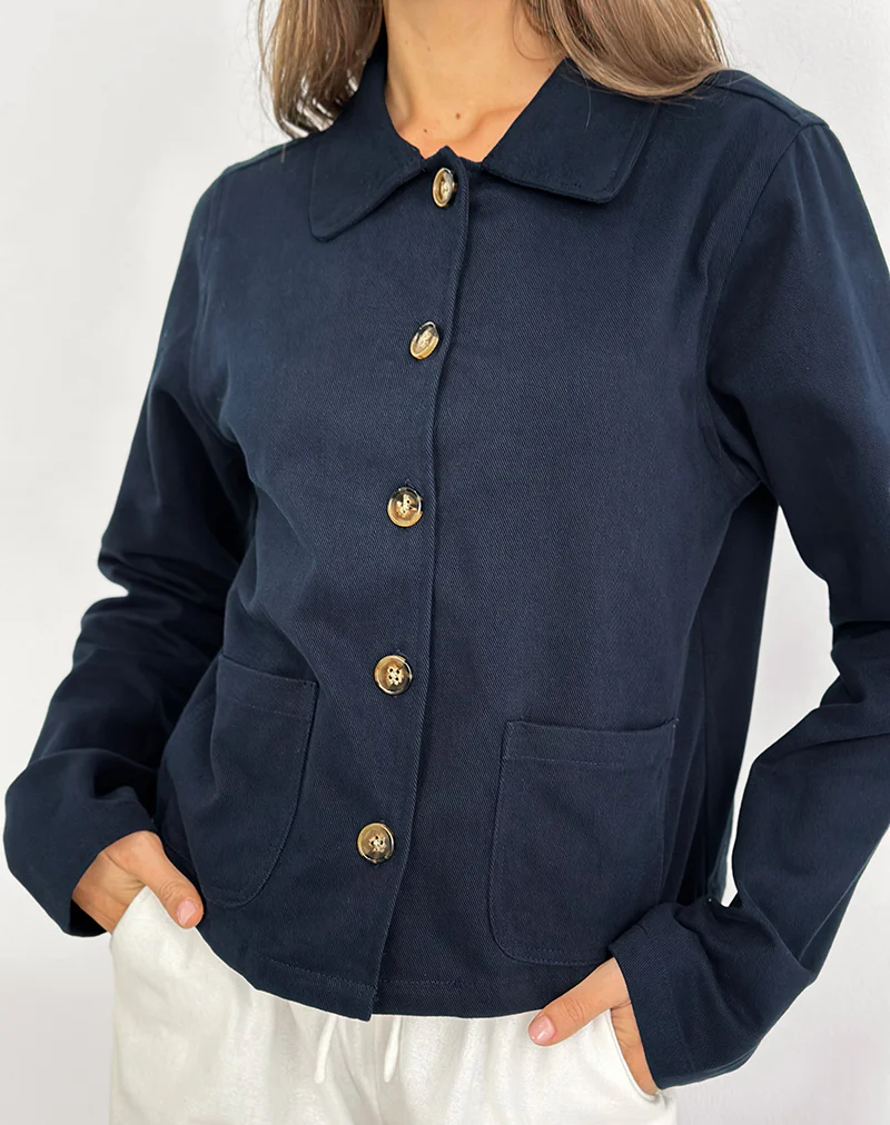 Calva Boxy Jacket in Dark Navy - Image 3