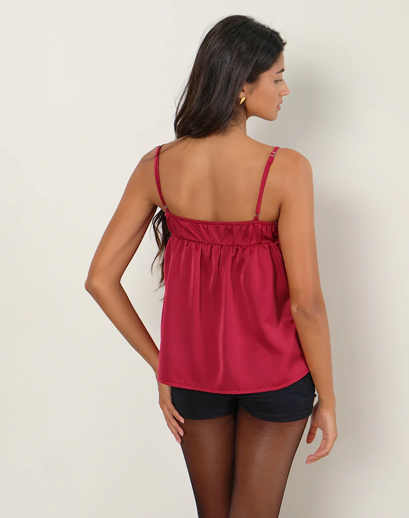 Camden Longline Cami Top in Satin Red - Image 3