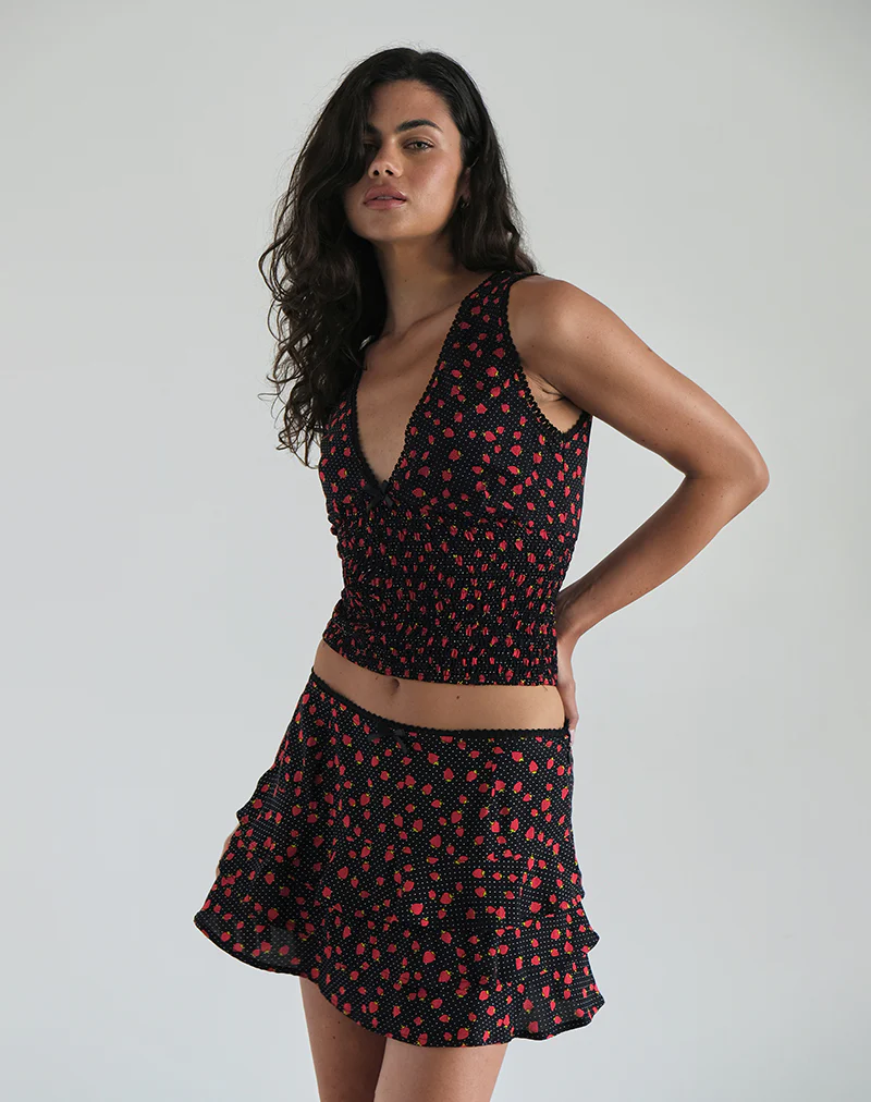 Camigi Mini Skirt in Strawberry Polka Black - Image 3