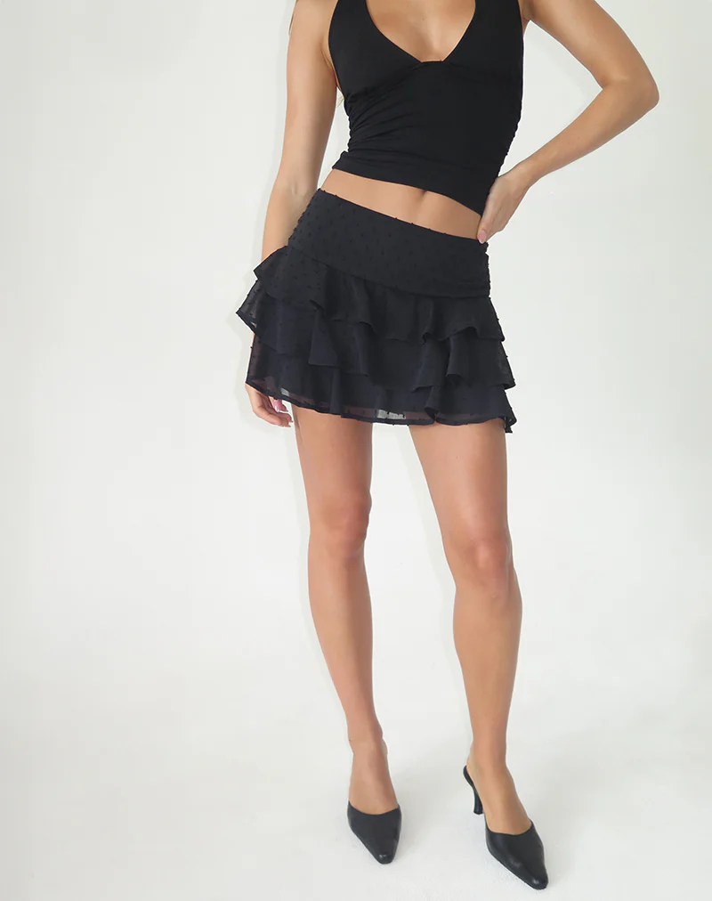 Camigo Mini Skirt in Polka Chiffon Black - Image 5