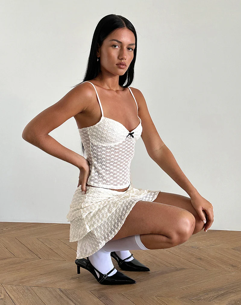 Camigo Mini Skirt in Ivory Heart Lace - Image 4