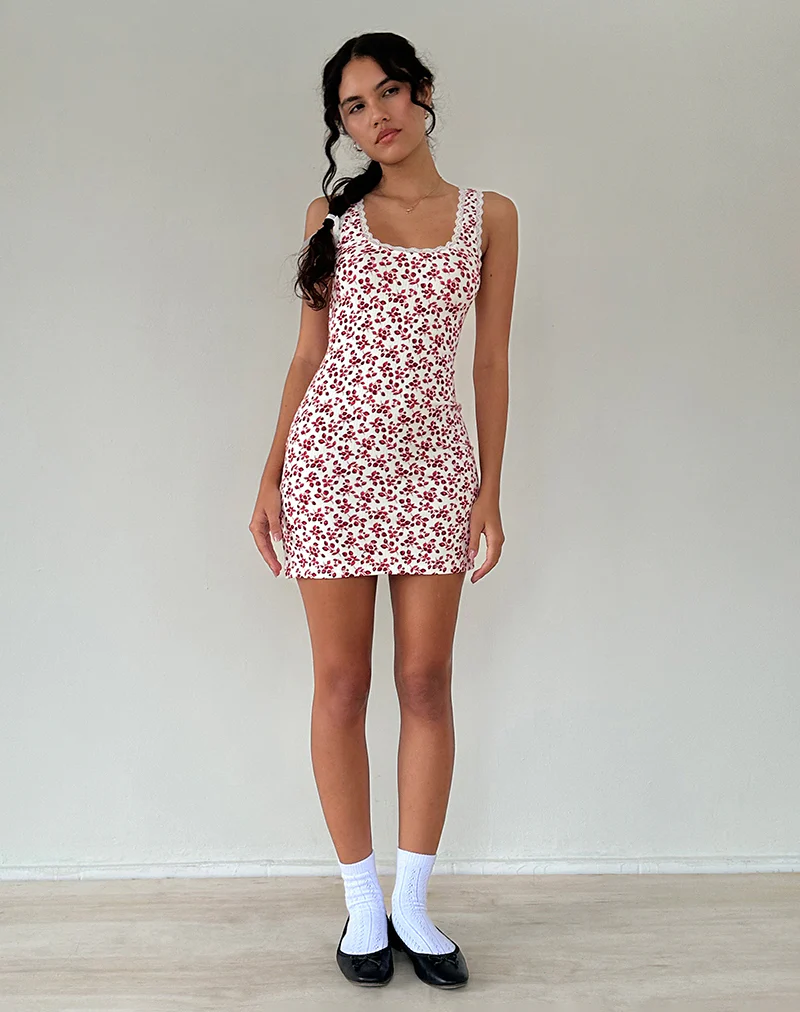 Camina Dress in Summer Strawberry Off White - Image 3