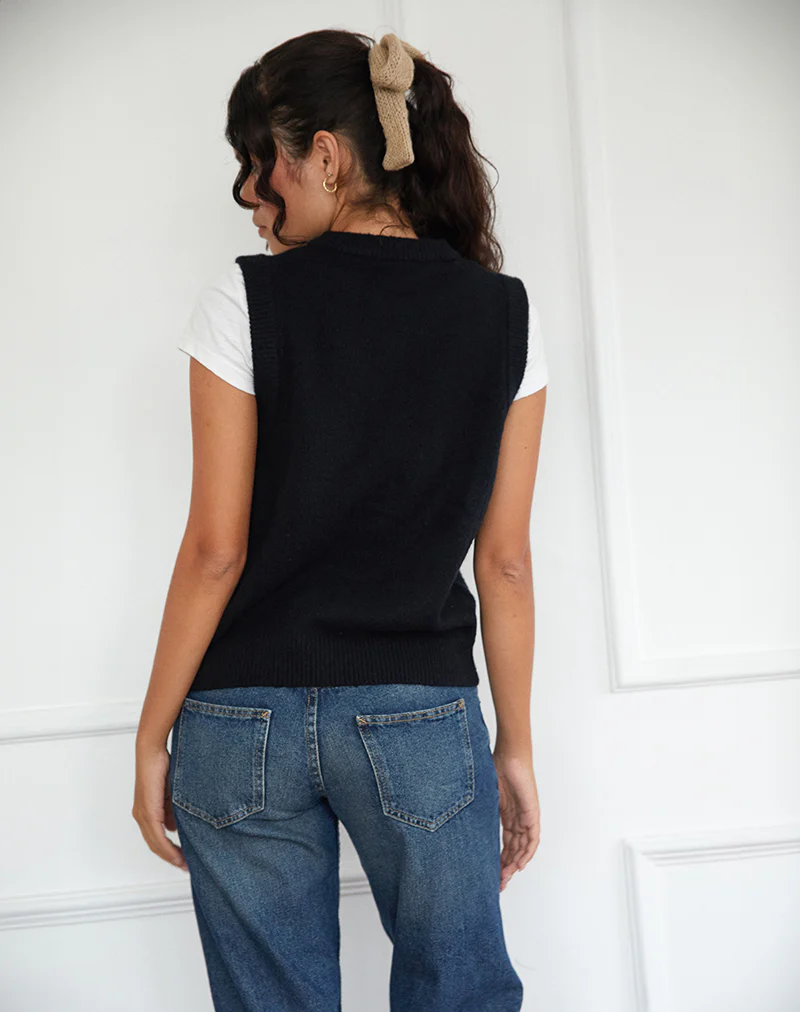 Camira Knitted Button Through Vest in Black - Image 2