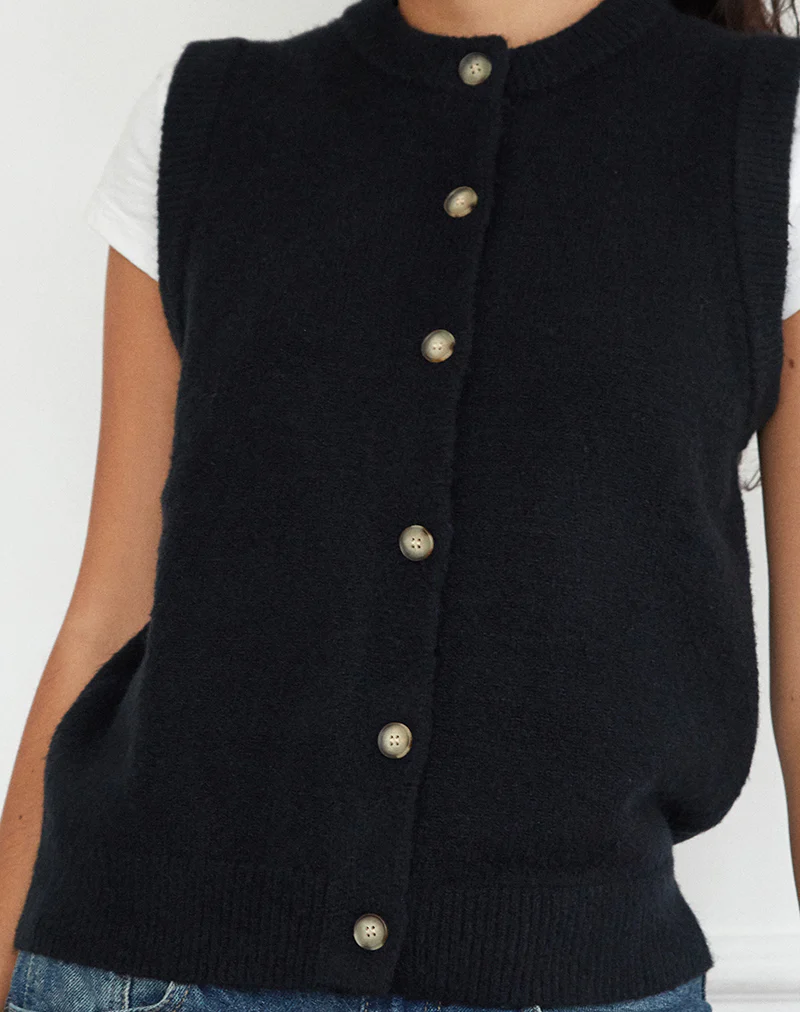 Camira Knitted Button Through Vest in Black - Image 5