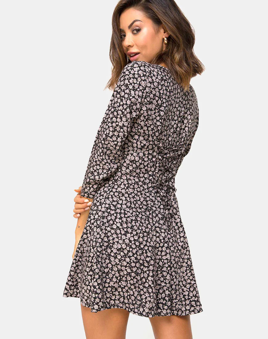 Camisa Swing Dress in Ditsy Rose Black - Image 5