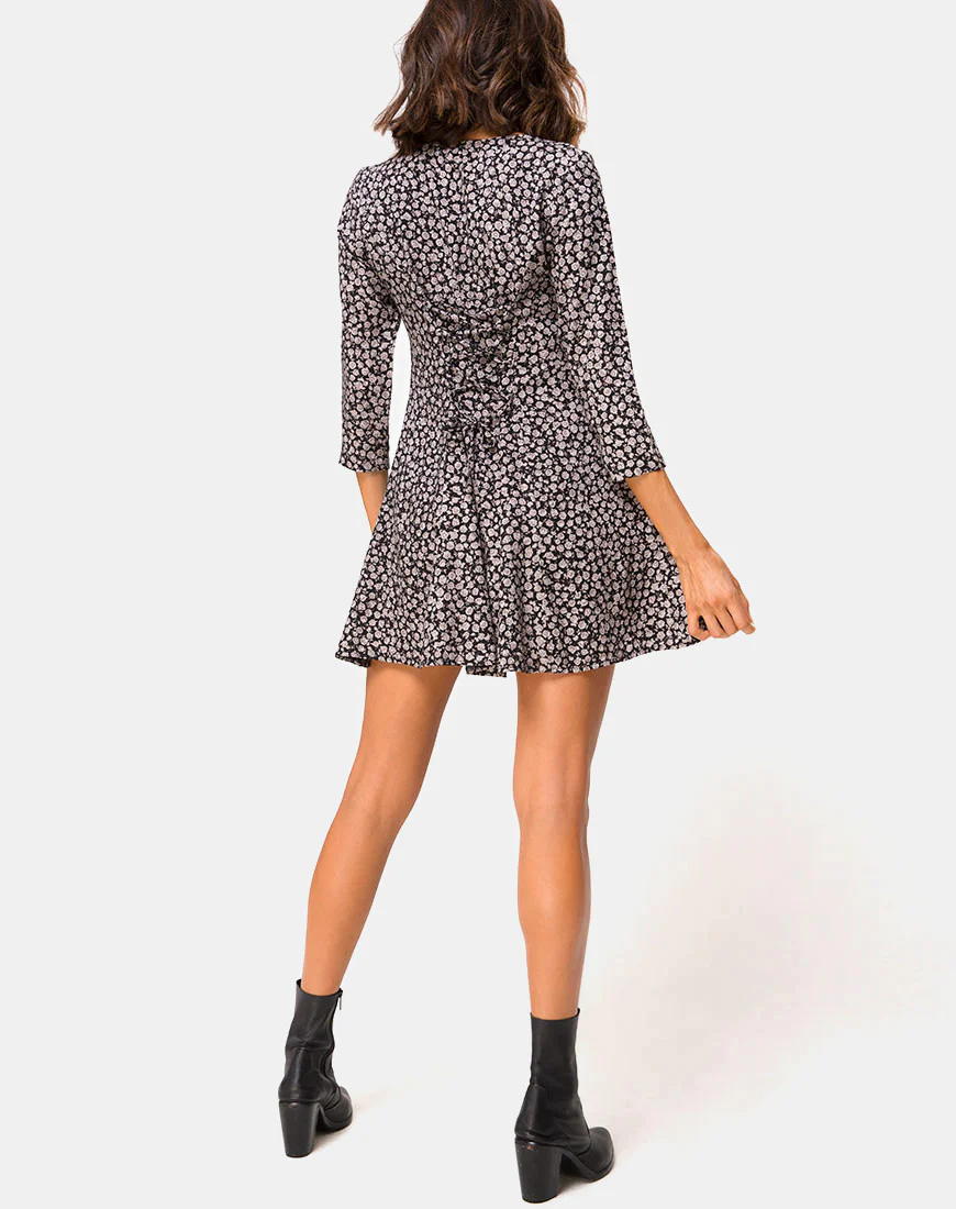 Camisa Swing Dress in Ditsy Rose Black - Image 7