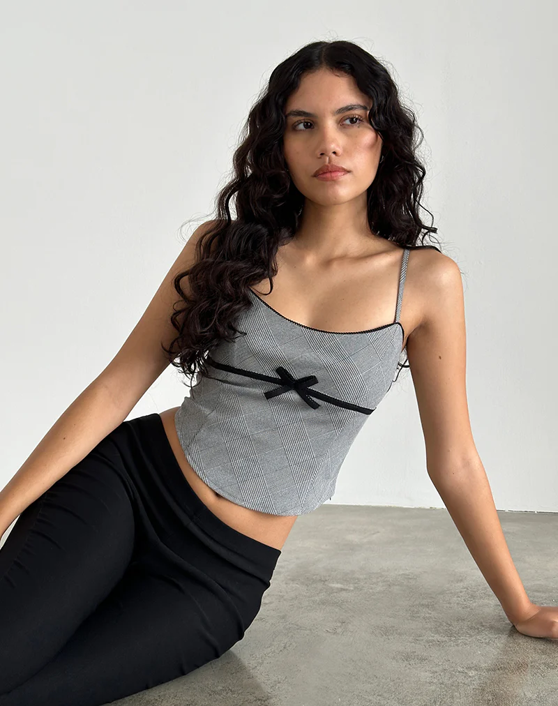 Canika Corset Top in Black and White Multi Check - Image 4