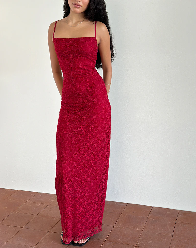 Cantha Maxi Dress in Mari Lace Red - Image 2