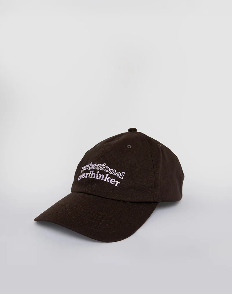 Cap in Bitter Chocolate with Professional Overthinker Slogan - Image 3