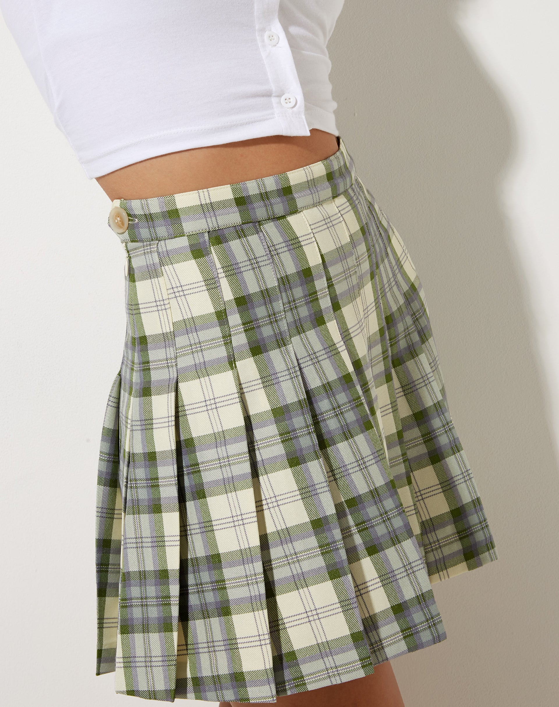 Carga Mini Skirt in Check Green and Cream - Image 5