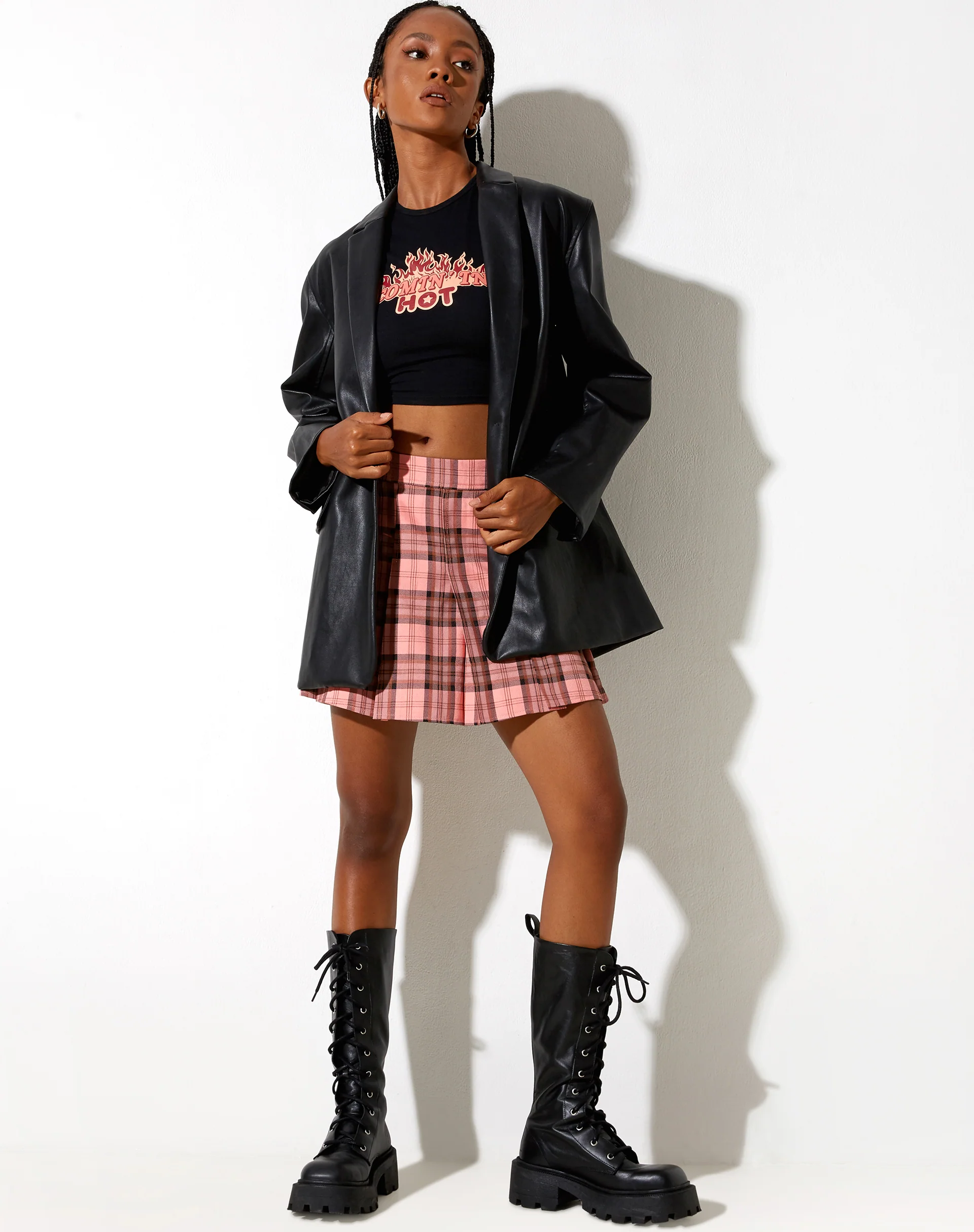 Carga Mini Skirt in Pink and Brown Check - Image 3