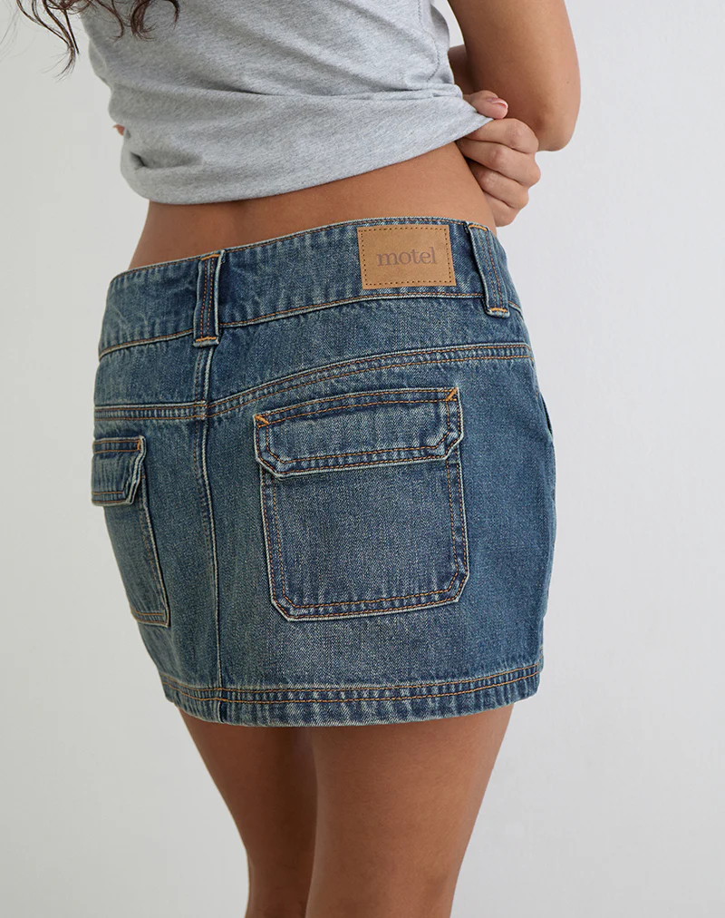 Cargo Denim Mini Skirt in Dirty Green - Image 3