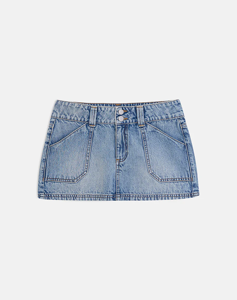 Cargo Denim Mini Skirt in Vintage Blue Wash - Image 6