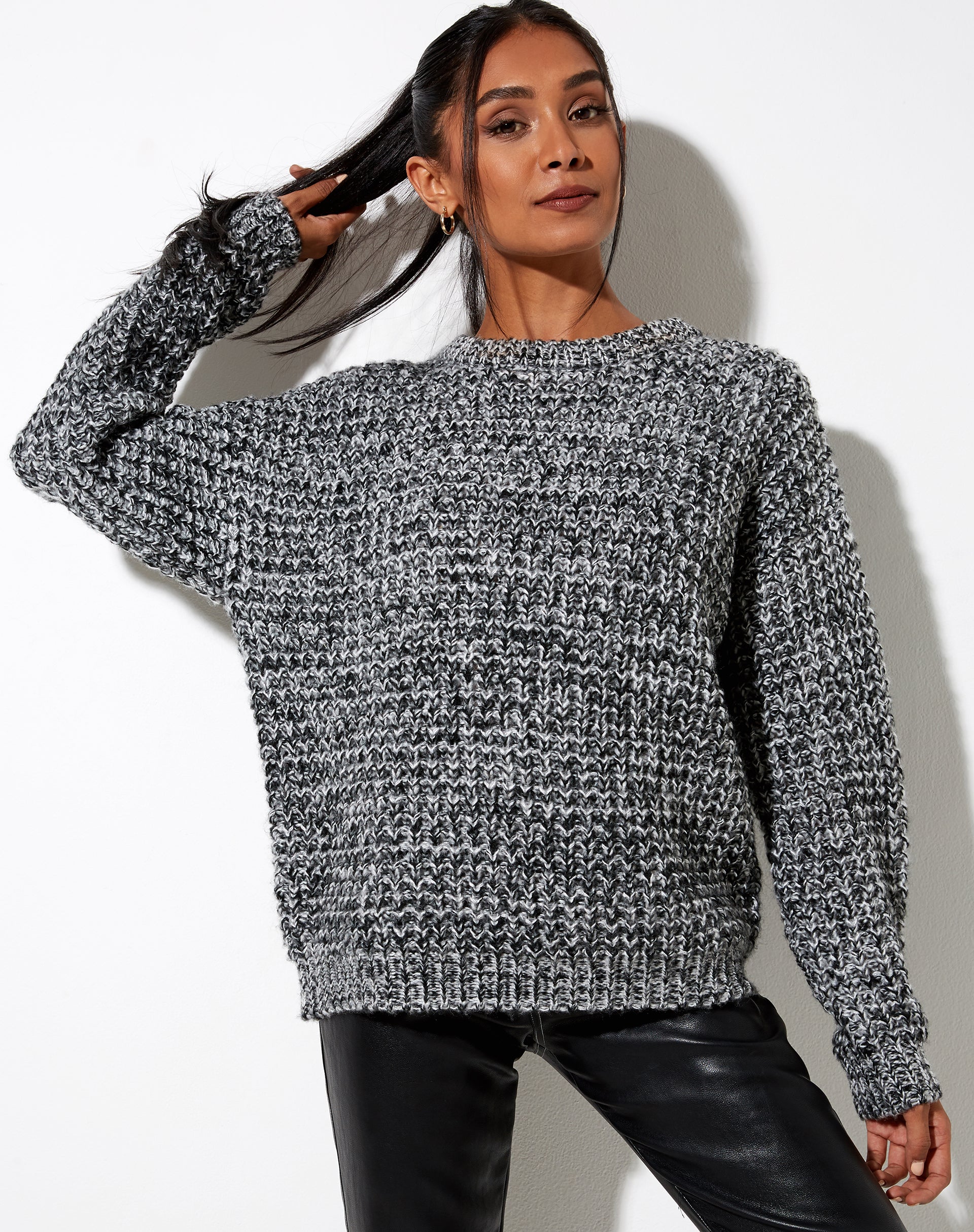 Caribou Jumper in Chunky Knit Black Grey and White - Image 7