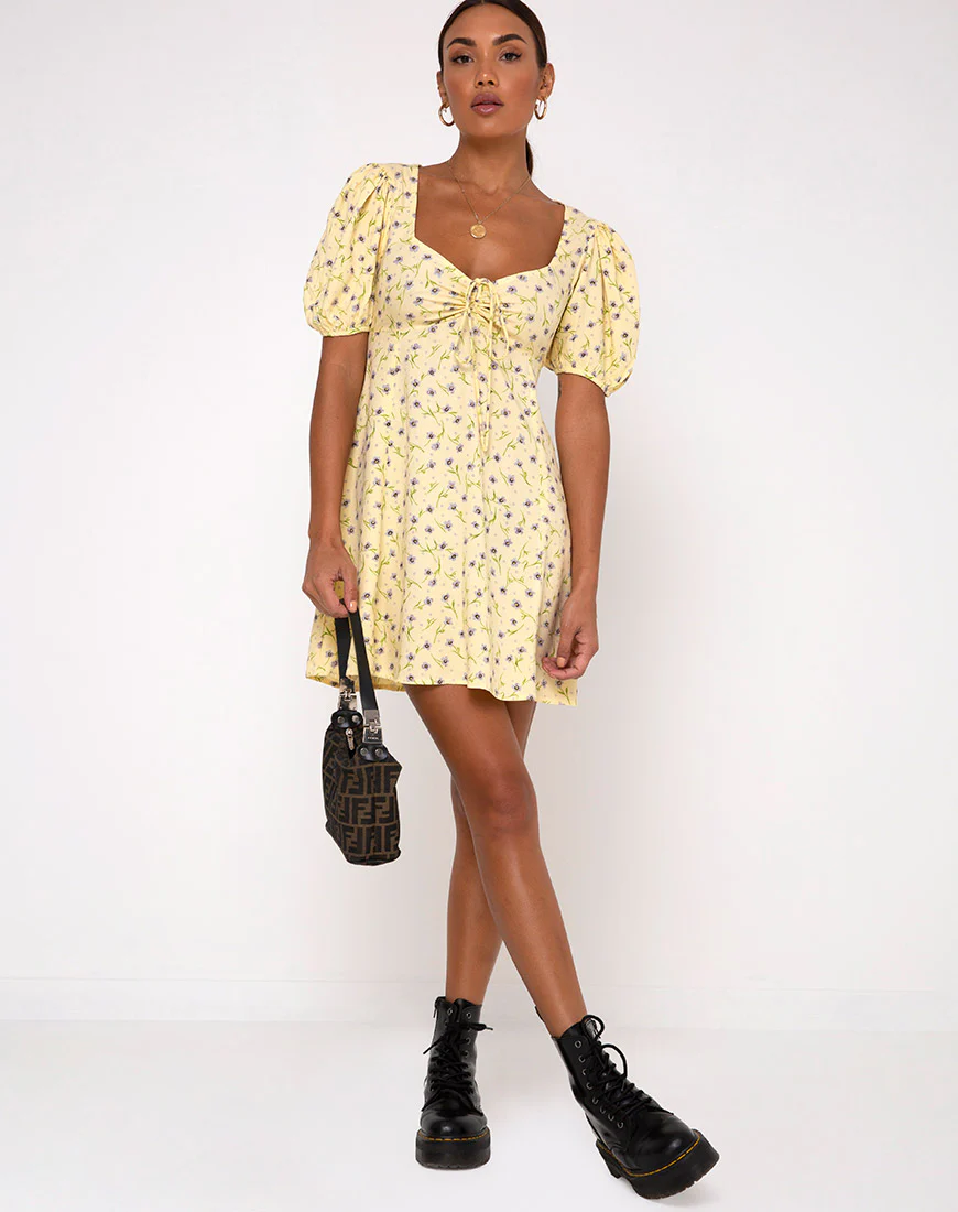 Carie Dress in Wild Flower Lemon Drop - Image 3