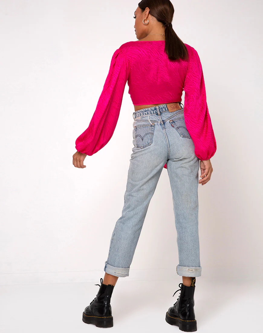 Carina Crop Top in Satin Zebra Fuchsia - Image 4