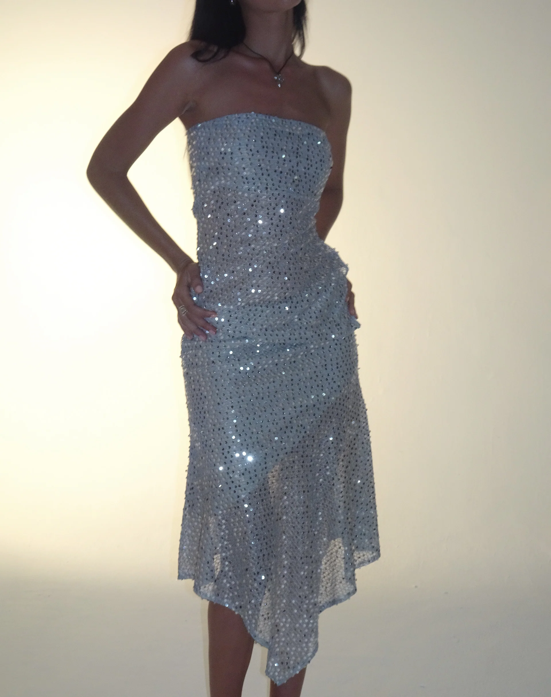 Carita Midi Skirt in Sequin Knit Silver - Image 5