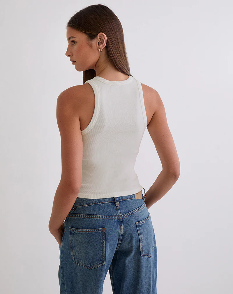 Cariter Racer Vest Top in Ribbed Off White - Image 5