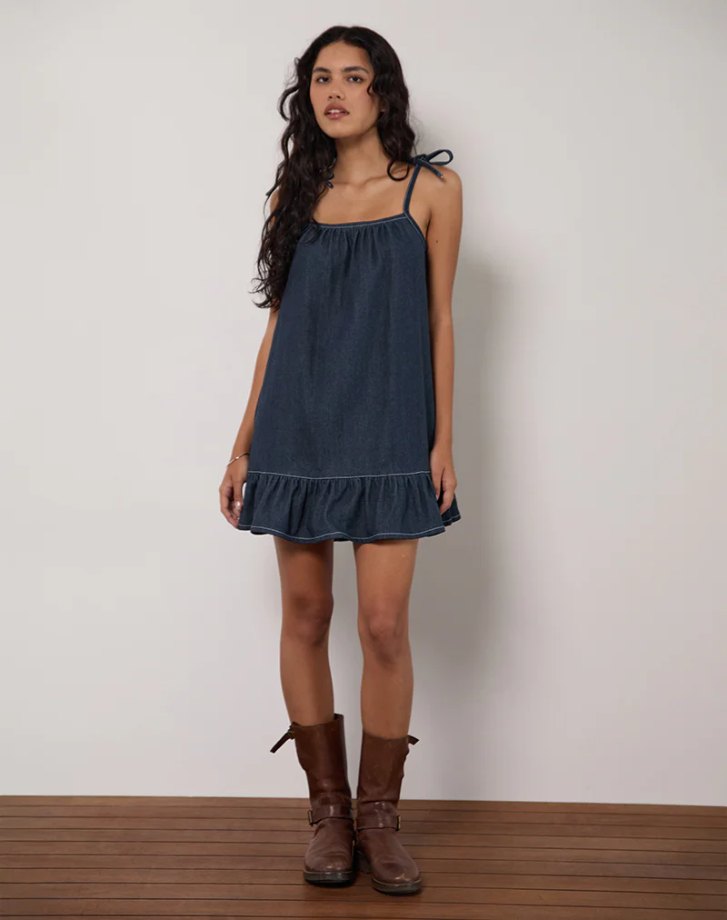 Carlisle Mini Dress in Chambray Indigo - Image 4