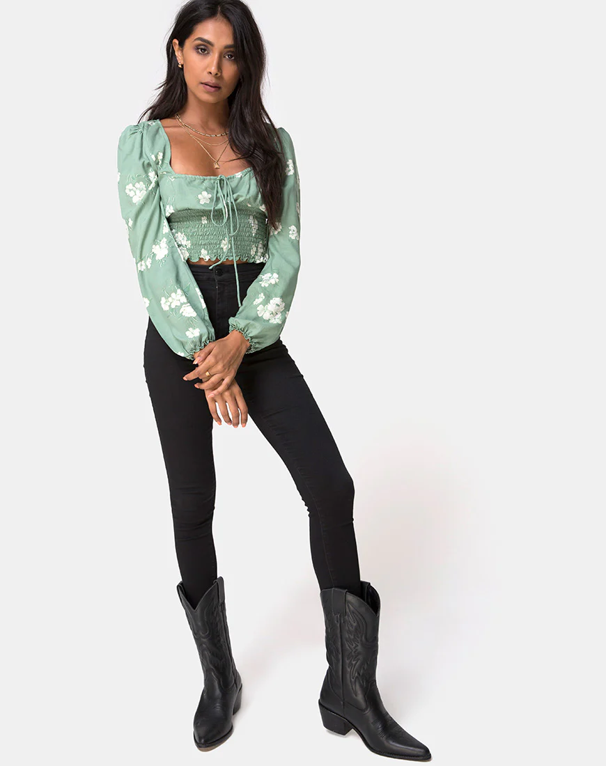 Carmen Top in Mono Flower Green - Image 3