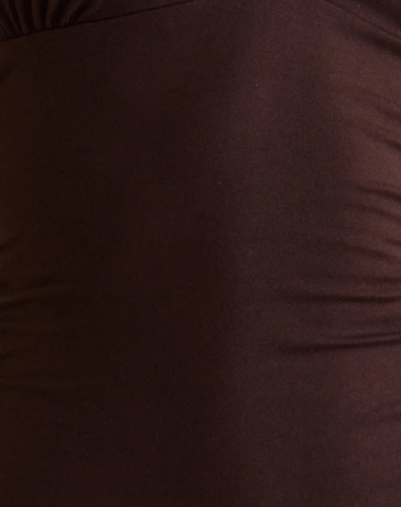 Carmila Gathered Mini Dress in Jersey Bitter Chocolate - Image 6