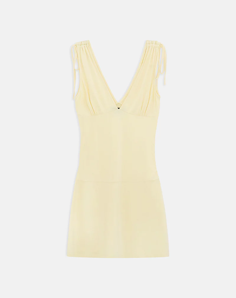 Carmila Gathered Mini Dress in Jersey Lemon - Image 4
