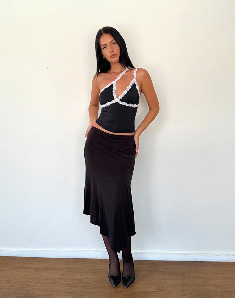 Carolina One Shoulder Top in Black with Pink Lace - Image 4