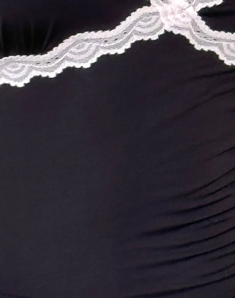 Carolina One Shoulder Top in Black with Pink Lace - Image 6