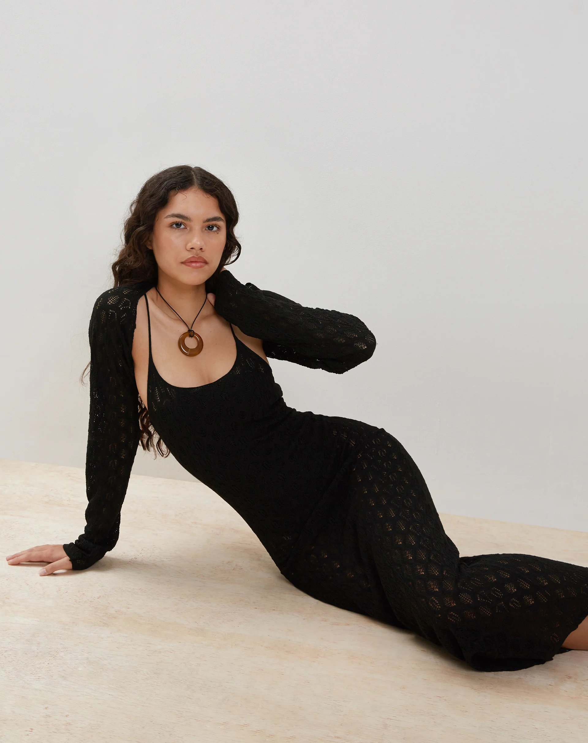 Caroline Strappy Maxi Dress in Mesh Black - Image 5