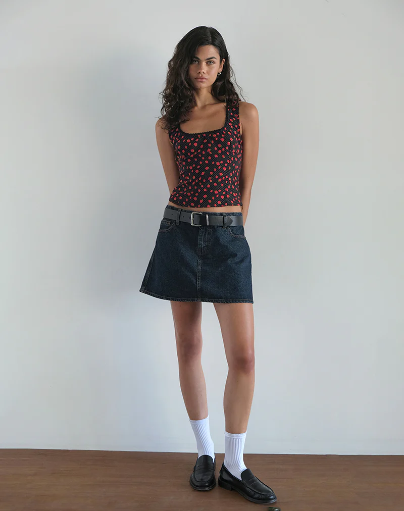 Carys Vest Top in Strawberry Polka Black - Image 3