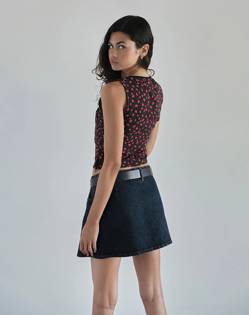 Carys Vest Top in Strawberry Polka Black - Image 4