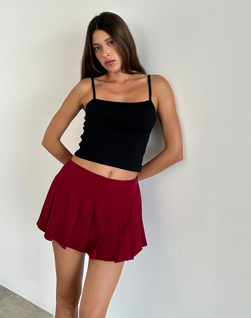 Casini Mini Skirt in Soft Tailoring Burgundy - Image 2