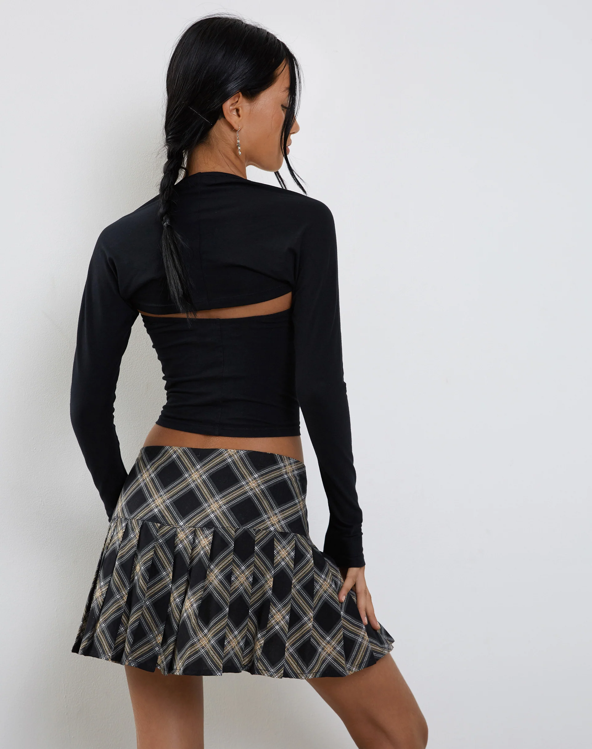 Casini Pleated Micro Skirt in Black and Grey Check - Image 3