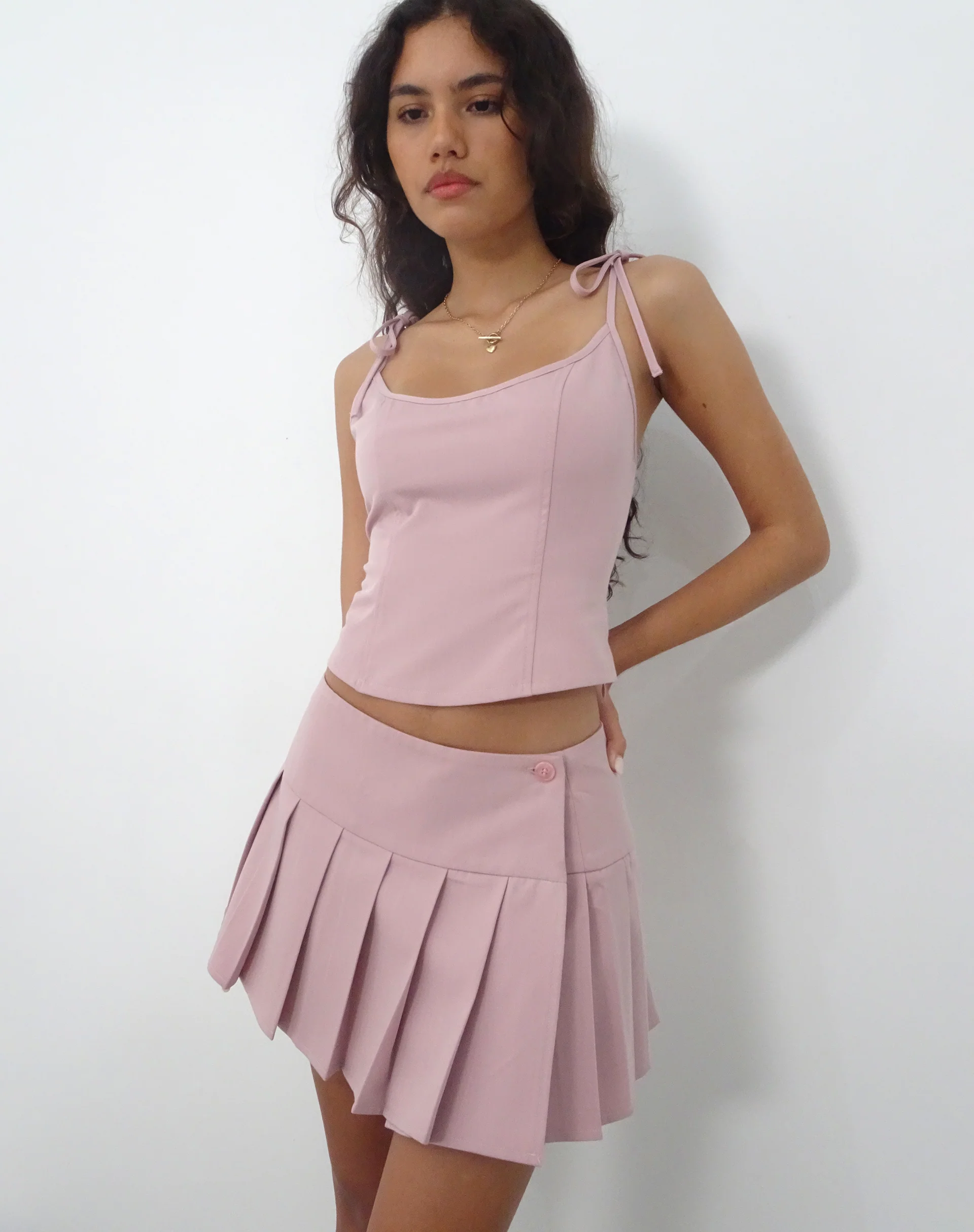 Casini Pleated Micro Skirt in Pink - Image 2