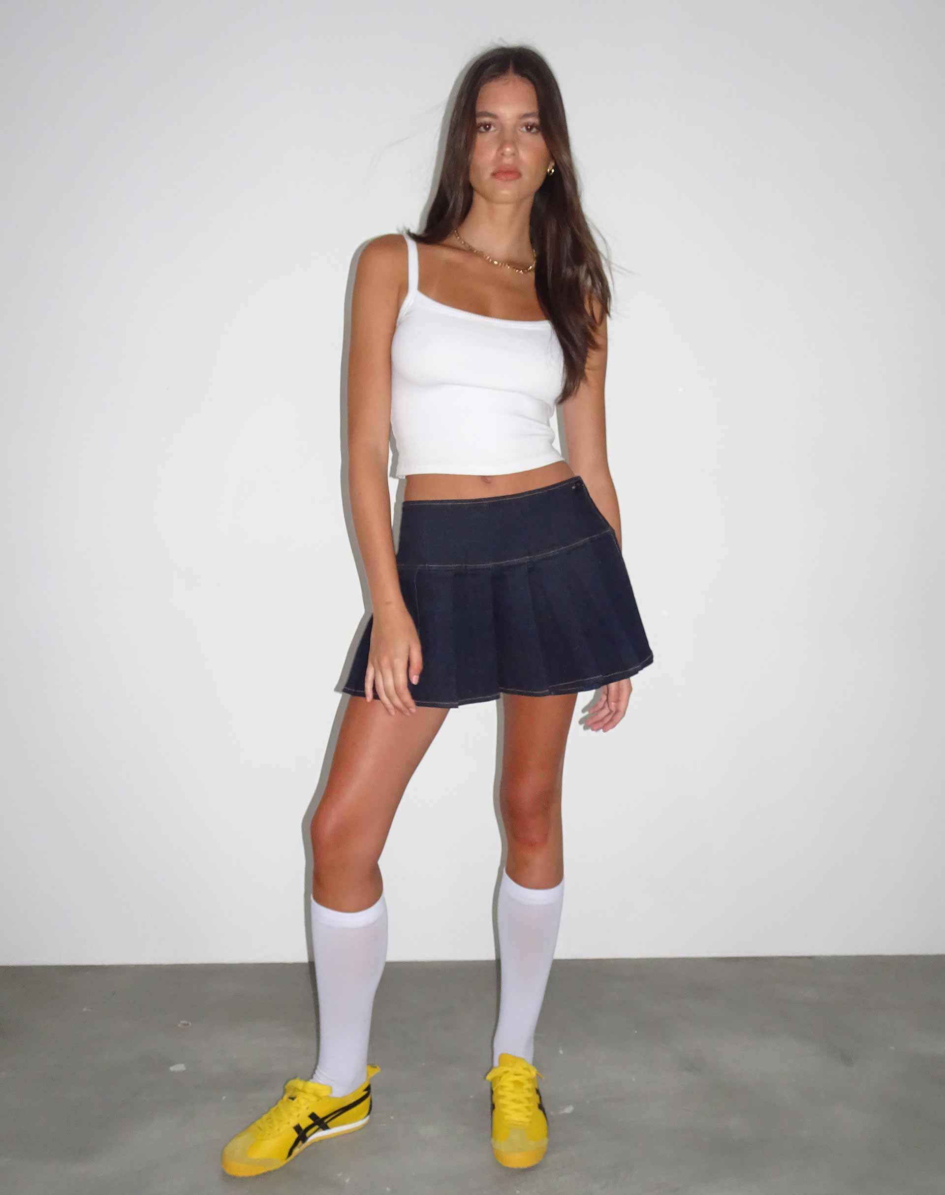 Casini Pleated Micro Skirt in Blue Wash Denim - Image 3