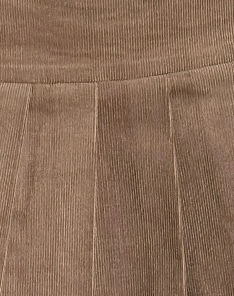 Casna Pleated Mini Skirt in Baby Cord Walnut Brown - Image 6