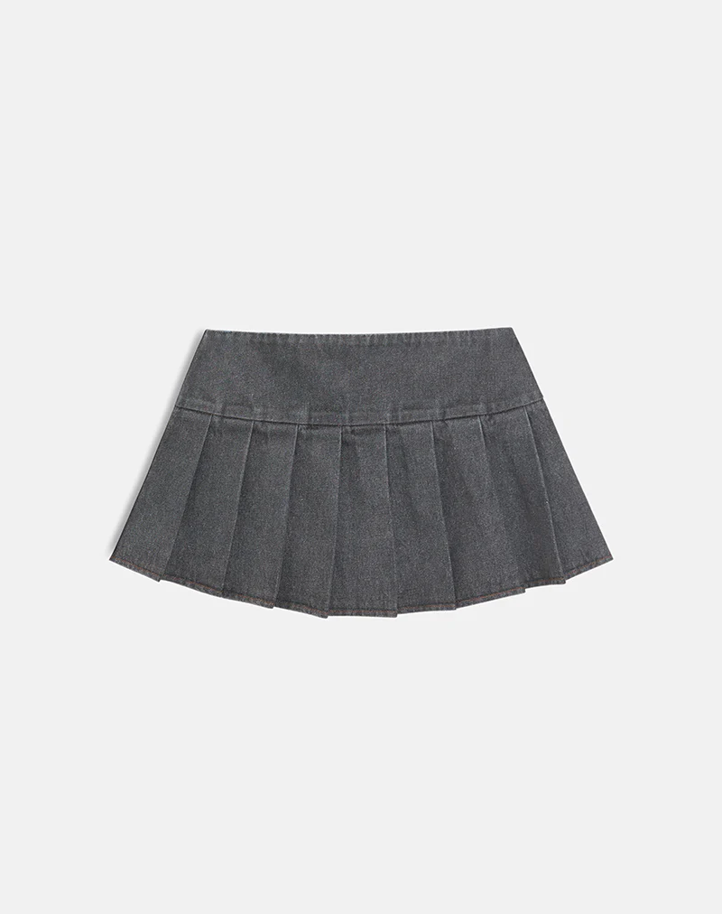 Casna Pleated Mini Skirt in Denim Grey Wash - Image 4