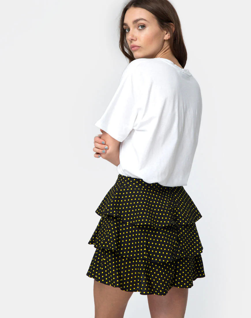 Casseyette Skirt in Yellow and Black Polka Dot - Image 2
