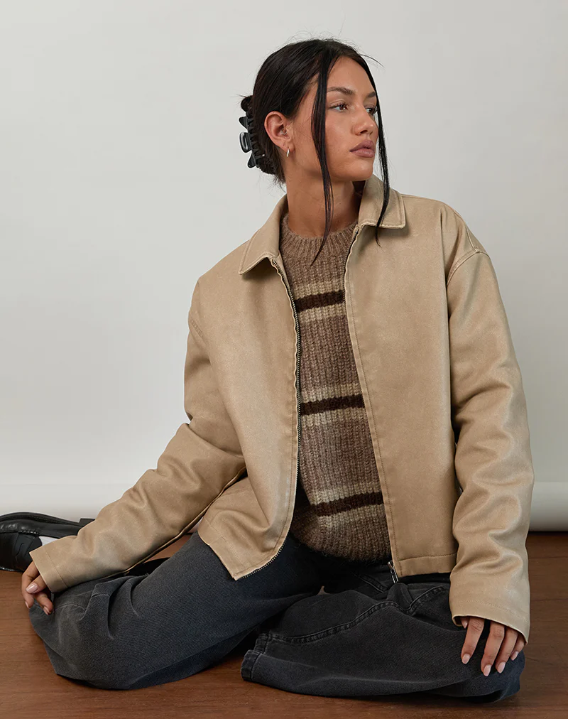 Catalin Jacket In Worn PU Sand - Image 2