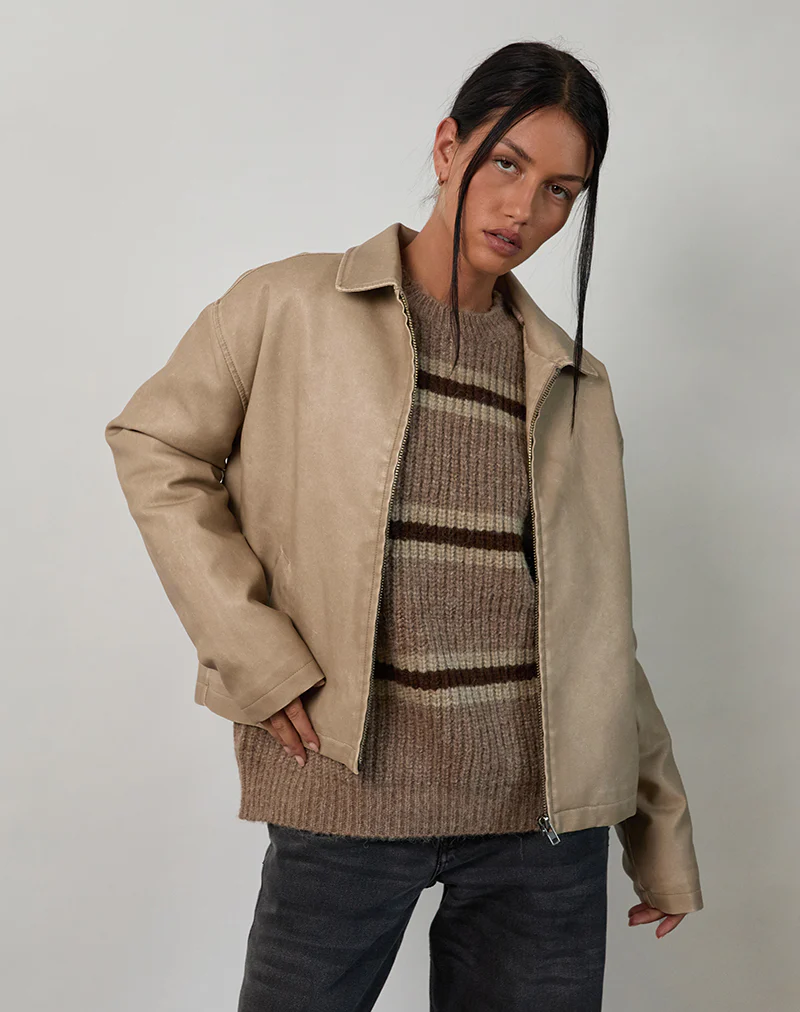 Catalin Jacket In Worn PU Sand - Image 4